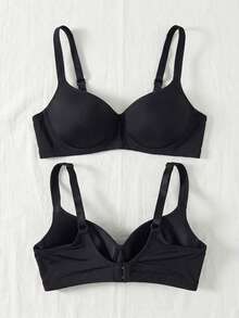 1pc Women's Comfortable Wireless Soft Cup Solid Color Bra - Black - View 9