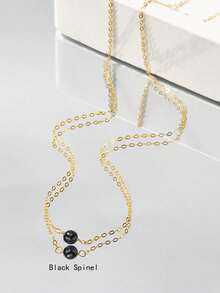 1 pieza Collar de plata de ley 925 con perla de agua dulce natural/ágata negra/turquesa/lapislázuli, elegante y minimalista para uso diario y bodas, cadena apilable - Dorado - Ver 3