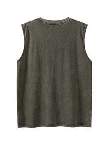 Men's Vintage Washed Tank Top Oversized Crewneck Sleeveless Casual Streetwear Soft Breathable Spring Summer Fall Gym Tee - 軍綠色 - 查看 4