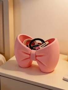 1pc Bowknot Desktop Organizer, Suitable For Storing Toothpaste, Toothbrush, Cosmetics In Bathroom, Can Be Used As Pen Holder, Home Decor, Gift. White And Pink Bow Design, Standalone Desktop Storage Rack, No Power Required, Plastic Material, Ideal For Bedroom And Bathroom Decoration - Multicolor - View 5