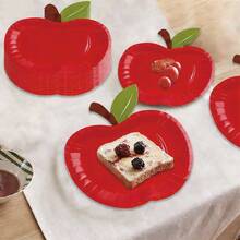 10pcs/20pcs/30pcs 6.3x7.09/9.25x9.84inch Red Apple Shaped Paper Plates - Apple Plates For Fruit Themed Party, Back To School, Teacher Appreciation, Baby-Shower, Birthday Party Decorations Tableware Supplies Men Women - Red - View 5