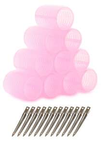 超大号卷发器，12个装，带自粘式固定卷发器和12个发夹，适用于长直浓密头发 - 粉色 - 查看 4