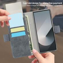 VIETAO 高品质缝制仿皮翻盖全包保护手机壳，兼容三星 Galaxy Z Fold 5 6 7，带卡槽，防震磁吸钱包式手机壳 - 灰色 - 查看 5