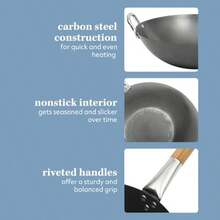 SUR LA TABLE Kitchen Essentials - Wok de acero al carbono de fuego rápido de 13.5 pulgadas de fondo plano - Acero carbono - Ver 5