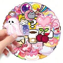 50pcs/Pack Transparent Pixel Retro Aesthetic Cute Mysterious INS Vintage Romantic Aesthetic Stickers, Adorable Cartoon Interesting Aesthetic Label Stickers For Scrapbooking, Self-Adhesive Stationery, Cards, Envelopes, Guitars, Instruments Decoration, Gifts For Teenagers, Parties, Rewards, Motivation, New Year, Winter, Christmas, Halloween Decor - 多色的 - 查看 5