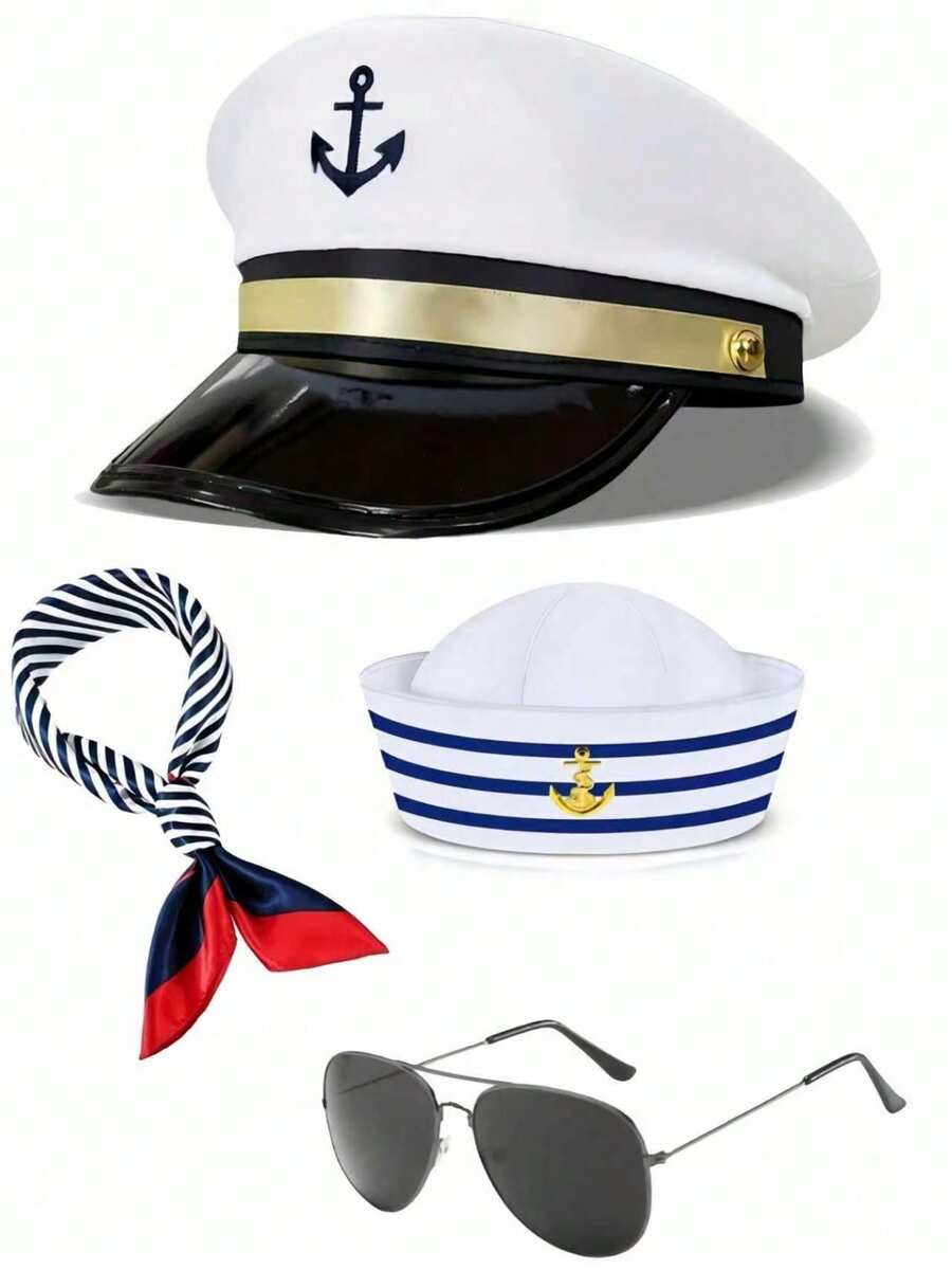 Nautical Theme Party Costume Set, Sailor Captain Hat, Halloween & Holiday Party Photo Props - Multicolor - View 1