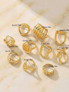 Bộ 10 chiếc nhẫn bản rộng rỗng hình học tối giản, thanh lịch, thời trang dành cho nữ, phù hợp cho kỳ nghỉ, tiệc tùng, hẹn hò và đeo hàng ngày. - Vàng - Xem 3