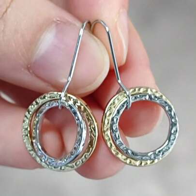 Classic Minimalist Dual-Tone Round Pendant Earrings, Suitable For Daily Wear And Various Occasions, A Thoughtful Gift For Women