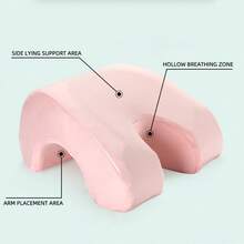 1pc Multifunctional Nap Pillow, Ergonomic Design Sleeping Pillow With Embedded Slow Rebound Memory Foam U-Shaped Pillow, Breathable Hollow, Removable Cover, Suitable For Office, School, Travel And Other Occasions For Desktop Rest - Pink - View 4