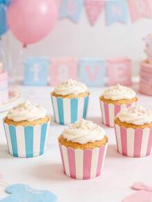 50 chiếc cốc cứng, giấy lót bánh cupcake, cốc nướng bánh, sọc hồng & xanh dương, thích hợp cho tiệc sinh nhật, tiệc tiết lộ giới tính, tiệc quà tặng. - Nhiều màu - Xem 4
