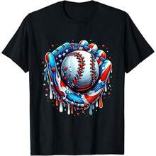 Baseball Lifestyle 101 Youth, Ropa Para Niños, Boys' Patriotic Baseball Drip Ice Cream 4th Of July T-Shirt Gifts For Boys Girls Kids YYQ 220g Baseball Gifts For Boys - 黑色3 - 查看 1