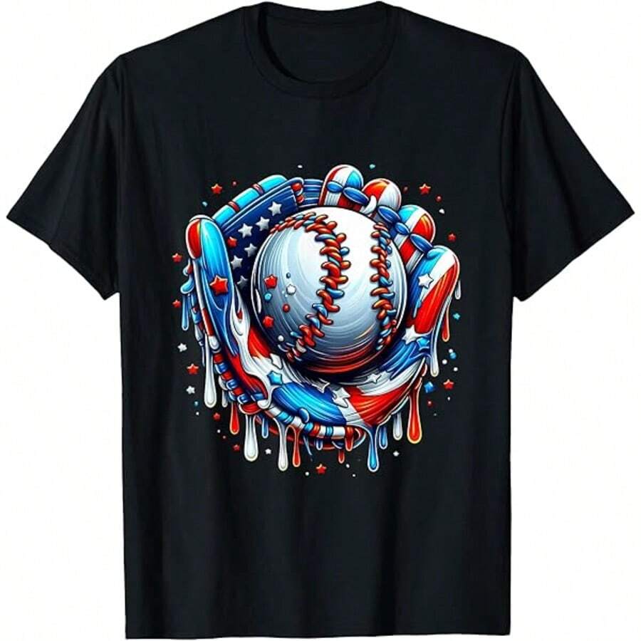Baseball Lifestyle 101 Youth, Ropa Para Niños, Boys' Patriotic Baseball Drip Ice Cream 4th Of July T-Shirt Gifts For Boys Girls Kids YYQ 220g Baseball Gifts For Boys - 黑色3 - 查看 1