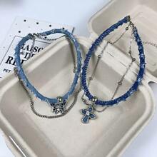 1 chiếc vòng cổ choker denim kiểu cổ điển dành cho nữ, mặt dây chuyền hình bướm, dây xích hai lớp ngang xương quai xanh, thích hợp để đeo hàng ngày. - Nhiều màu - Xem 4