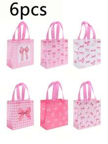 12 Stück/6 Stück rosa Schleifen Geschenktüten - Vliesstoff Geschenktüten und Einkaufstüten; geeignet für Geschenkverpackung bei Geburtstagsfeiern, Schleifen-Themen-Partys, Hochzeiten, Jahrestagen, Abschlussfeiern, Junggesellinnenabschiede und Muttertag - Einheitsgröße - Übersicht 8