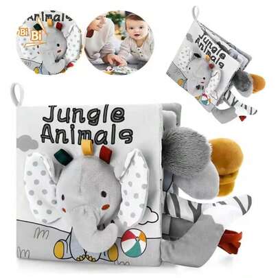婴儿布书玩具套装，包含0-3个月黑白布书和3-12个月彩色布书（带沙沙纸），是送给婴儿的完美礼物。
