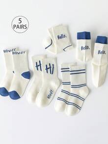 5 Pairs Kids/Toddlers Mesh Breathable Socks - Color Block, Solid, Cartoon Letter, Striped Mid-Calf Length Socks, Comfortable And Stylish For Spring/Summer, Suitable For School, Casual And Sports Shoes - Multicolor - View 11