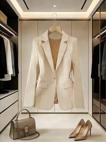 Tailored Blazer With Lining, Functional Side Pocket, Elegant Gold Button, And Faux Chest Pocket | Autumn/Winter - Beige - View 2