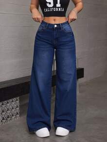 Jeans rectos y holgados de mezclilla lavado efecto levantador de glúteos elásticos sueltos varios colores disponibles - Celeste - Ver 8