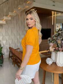 Plus Size Modern Women's Blouse With Puff Sleeve - Amarillo - Ver 5