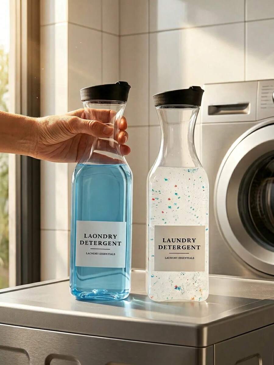 塑料洗衣液分配器 可補充式洗衣粉容器瓶 用於肥皂香氛增強劑、柔軟劑、液體洗衣液的家用收納儲物盒，適合女性與男性使用，適用於洗衣房、浴室配件裝飾、廚房配件