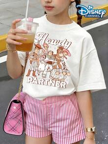 Toy Story Howdy Partner Cartoon Print Summer Tops, Disney Graphic Tee, Perfect For Cute Girls. Teen Girl Gift,Tween Summer Clothes,Comfortable And Breathable Children's Short-Sleeved T-Shirt. Suitable For Both Boys And Girls.Suitable For Daily Wear, Vacations, Outdoor Activities, And As A Children's Gift. - trắng - Xem 2