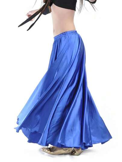 Chân váy maxi xòe rộng bằng satin phong cách Bohemian dành cho nữ, cạp cao, lưng thun, thích hợp cho múa bụng, lễ hội, tiệc tùng, câu lạc bộ và biểu diễn múa bụng (Nhiều màu sắc để lựa chọn)