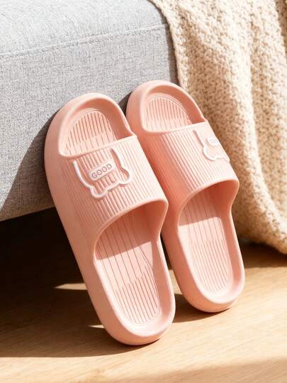 Pantuflas minimalistas de arte lineal con diseño de oso de dibujos animados, cómodas, suaves, antideslizantes y resistentes al olor para interiores, diseño unisex para parejas, adecuadas para interiores, ducha, caminar, playa, ligeras y portátiles