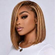 ZHENDEFA 高光波波头真人发假发，蜜金色波波头假发，13x4高清透明蕾丝前额假发，180%密度，4/27高光直发波波头假发，女士波波头假发，预先拔毛并带有婴儿发。 - S4/27 - 查看 3