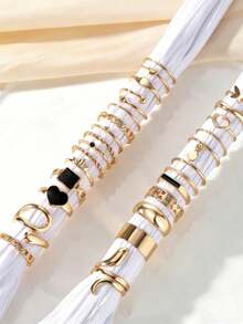 Bộ 22/45 chiếc nhẫn vàng giả ngọc trai thời trang phong cách Bohemian hình học tối giản bất đối xứng, phụ kiện hàng ngày, quà tặng. - Bộ nhẫn hợp kim nhỏ - Xem 8