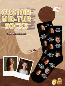1pair Personalized Men's Mid-Calf Socks With Customized Text , Best Mother Ever Photo-Printed Personalized Funny Socks, Custom Couple's Long Socks With Interesting Images. Perfect For Father's Day, Birthday Gifts And Other Occasions., Fall,Gymboy - Multicolor - View 1