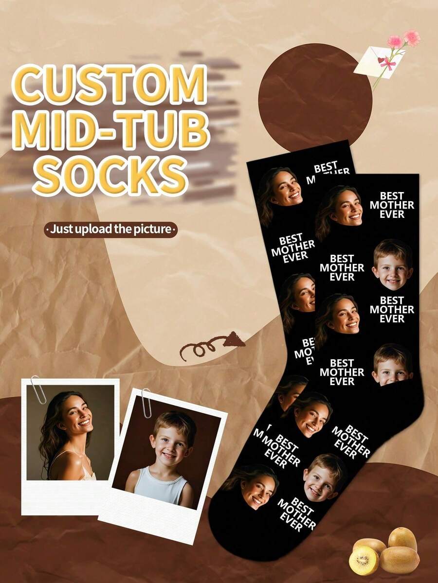 1pair Personalized Men's Mid-Calf Socks With Customized Text , Best Mother Ever Photo-Printed Personalized Funny Socks, Custom Couple's Long Socks With Interesting Images. Perfect For Father's Day, Birthday Gifts And Other Occasions., Fall,Gymboy - Multicolor - View 1
