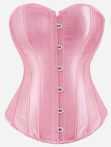 Women's Plus Size Pink Court Style Satin Corset Top, Boned Waist Cincher, Bust Support, Sexy Vintage Body Shaping Top, Halloween Costume, Role Play - Pink - View 2