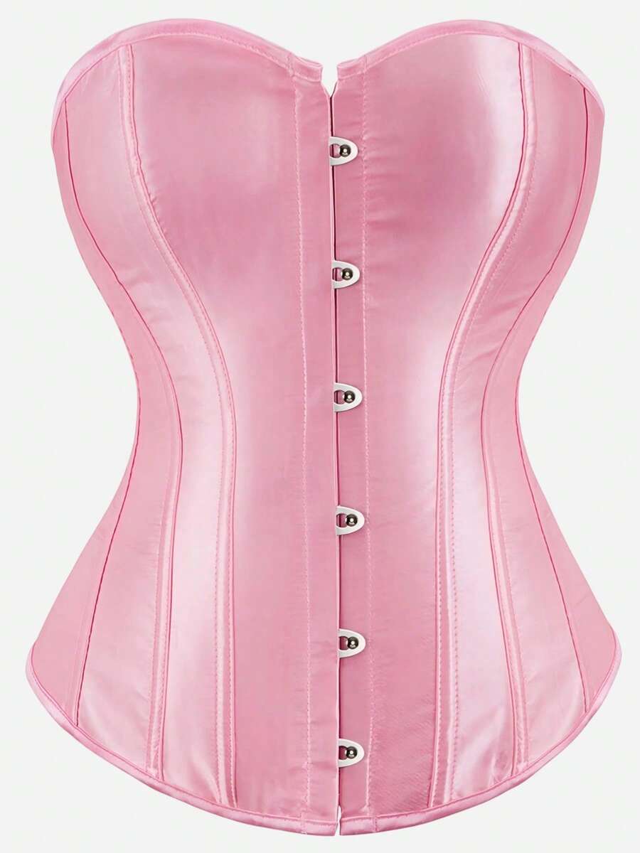 Women's Plus Size Pink Court Style Satin Corset Top, Boned Waist Cincher, Bust Support, Sexy Vintage Body Shaping Top, Halloween Costume, Role Play