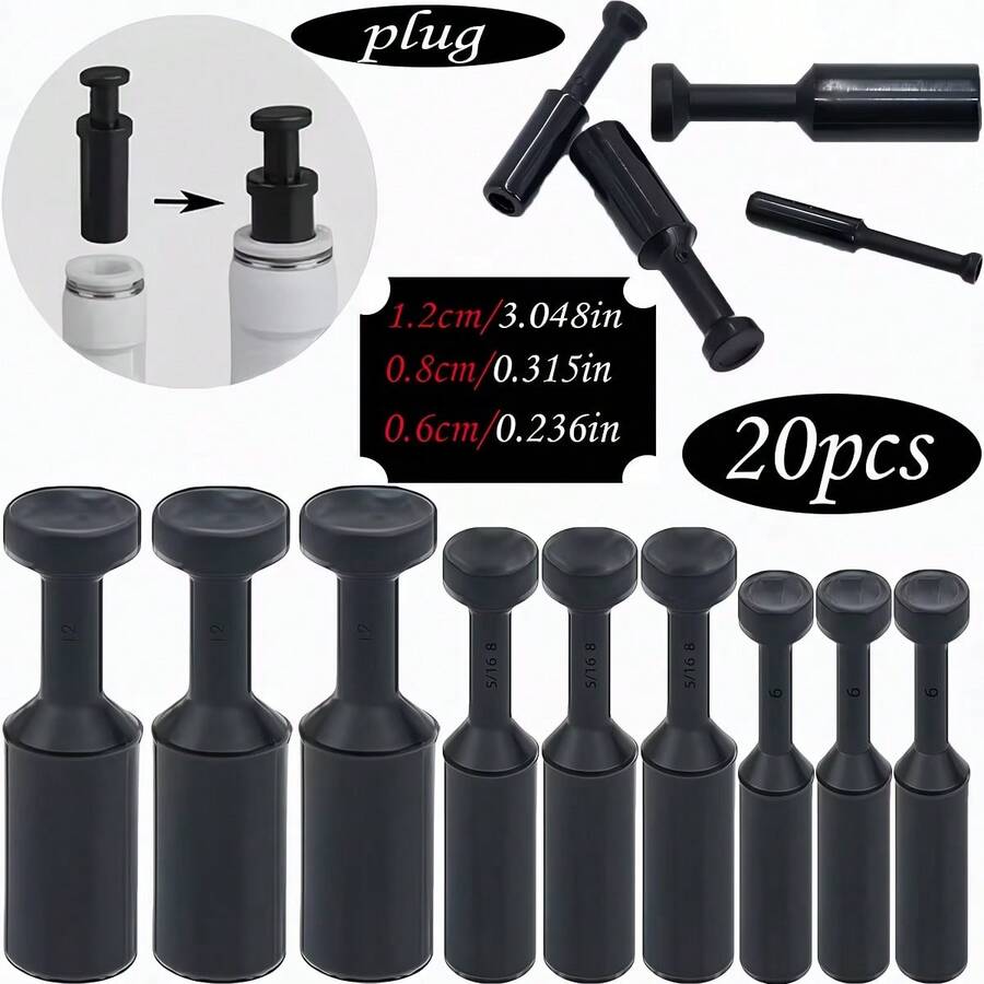 Black Plastic Push-In Connector Cap Pneumatic Plug, Suitable For 6mm/8mm/12mm Inner Diameter Push-In Connector Plugs, Multiple Sizes Of Tubing Connection Fittings Available