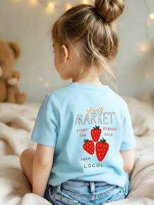 Áo thun ngắn tay cổ tròn in họa tiết ngộ nghĩnh dành cho bé gái, kiểu dáng thường ngày, thích hợp mặc mùa hè. - Màu xanh nhạt - Xem 3