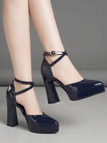 Tacones altos calados para mujer, tacón súper alto en rosa, albaricoque, blanco, negro, rojo, plateado, dorado, zapatos de moda - azul real - Ver 2