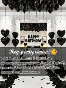 11/559件組黑色生日氣球套組－人造玫瑰花瓣＋生日快樂橫幅＋黑色心形鋁箔氣球＋銀色心形鋁箔氣球＋黑色乳膠氣球，適合生日派對裝飾、浪漫之夜、臥室裝飾、飯店客房裝飾 - 款式二 - 查看 4