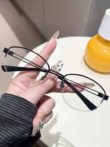 1 Pair Women's Metal Retro Half-Frame Oval Classic Aviator Double Bridge Casual Daily High-End Commute, Streetwear Unisex Style Clear Lens Glasses, Suitable For Back To School, Street Photography, Dating, Reading, Can Be Fitted With Prescription - Multicolor - View 4
