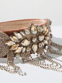 1pc Vintage Baroque Style Geometric Pattern Glass Rhinestone Tassel Wide Headband, Suitable For Women's Ball, Party Wear Travel Accessories - Brown - View 3