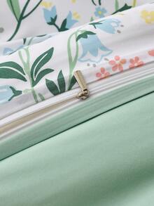 3pcs Delicate Flower Printed, Small Floral, Leaves Pattern, Anti-Pilling, Light Green, Brushed, Polyester Fiber Quilt Cover Set, Suitable For Girls, Students, Fresh Style, Super Soft, Lovely, Boys And Girls, School Students, Dorm Decor, All Seasons, Brushed Quilt Cover, Home Bedding, Excluding Quilt Insert, Twin/Queen/King Size - Multicolor - View 6