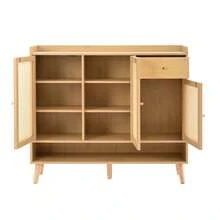 KOMHTOM Breathable Natural Rattan Shoe Cabinet, Oak Wooden Shoe Organizer With Solid Wood Legs, Magnetic Closure Doors & Drawer, Boho Shoe Rack For Entryway Hallway Apartment - Natural Color - View 8
