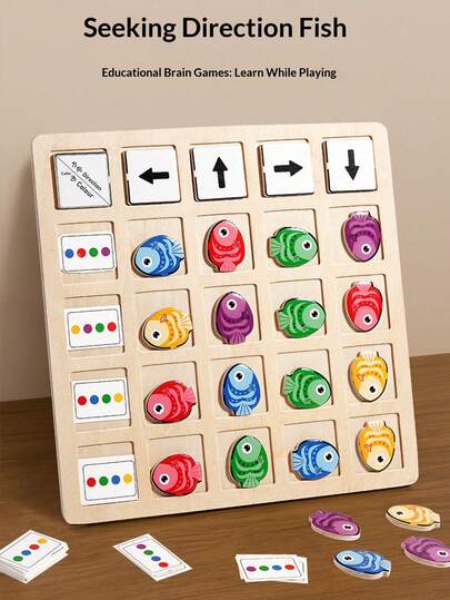 Wooden Toy Fish Direction Game, Color Recognition & Logic Training, Early Education For Children, Right Brain Memory Exercise, Focus Training, Intellectual Toy, Holiday & Birthday Gift