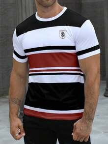 Nuevas  de moda: Camiseta casual a rayas de manga corta con cuello redondo para hombre Manfinity Dauomo, para uso diario. - Multicolor 5 - Ver 3
