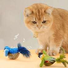 1个逗猫棒玩具，鸟形猫玩具，互动式扑翼猫玩具，鸣叫鸟猫玩具，模拟麻雀叫声互动猫玩具 - 棕色 - 查看 8