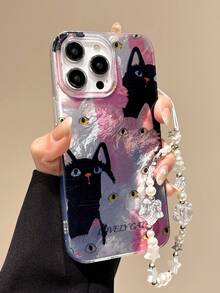 卡通猫咪漩涡印花手机壳，带挂绳，兼容 11、12、13、13 Pro、13 Pro Max、14 Pro Max、15、15 Pro、15 Plus、15 Pro Max、 16、16 Pro、16 Plus、16 Pro Max、17、17 Pro、17 Pro Max - 彩色 - 查看 1