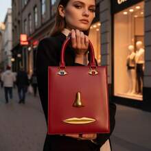 High-End Fashion Genuine Leather Women's Handbag With Personalized Portrait Pattern Vintage Tote Bag - 彩色 - 查看 1