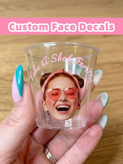 1-100pcs Custom Personalized Face Vinyl Stickers Custom Text & Photo Face Design Fun Birthday Party Favors Unique Gifts For Men Women Custom Face Party Decor Single Party Cup Stickers Graduation Party Wine Glass Stickers Christmas Party Photo Face Decals Ideal Small Gifts For Holiday Celebrations And Party Supplies