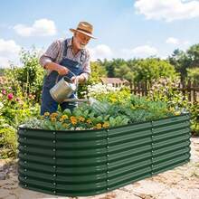Kesfitt Raised Garden Bed, 4x2x1 FT Galvanized Steel Metal Raised Garden Bed, Oval Open-Bottom Design, 12-Inch Deep For Outdoor Vegetable & Herb Gardening, Forest Green - 森林綠 - 查看 2