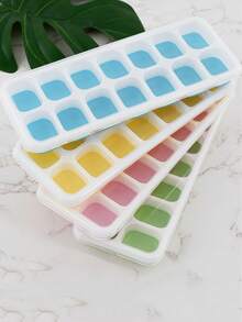 1 pieza Bandeja de silicona para cubitos de hielo de 14 cavidades con tapa - Suave y de fácil liberación, apilable y a prueba de fugas, adecuada para hacer cubitos de hielo para cócteles en el refrigerador - Multicolor - Ver 4