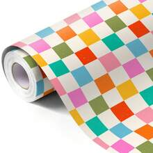 5m/Roll Colorful Plaid Wrapping Paper Roll - Mini Roll - Width: 17 Inches (43cm) - Colorful Checkered Design, Perfect For Weddings, Bridal Showers, Birthday Celebrations - Colored Grid - 5m - View 1